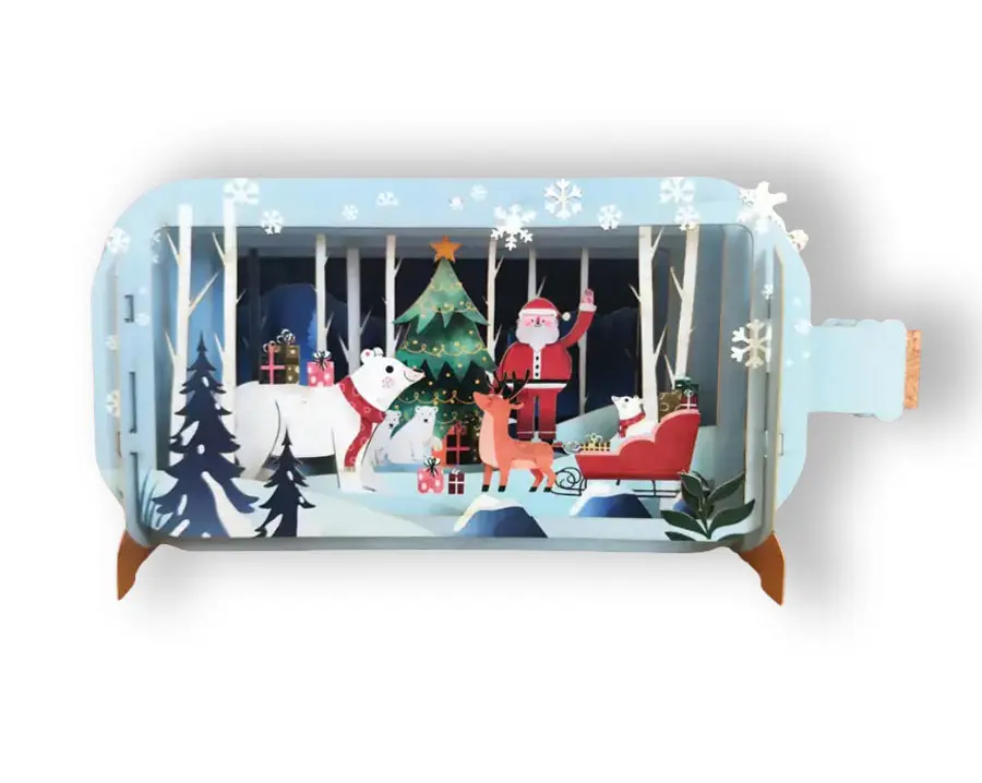 3D Wenskaart Message in a Bottle - Kerstman & Dieren