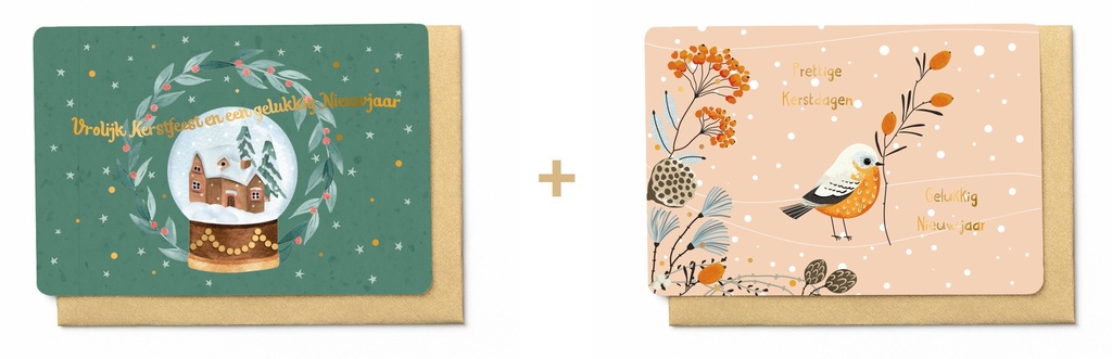 Box met 10 wenskaarten - 2 designs Holly Days 1