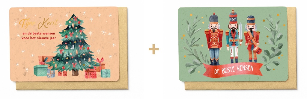 Box met 10 wenskaarten - 2 designs Holly Days 3