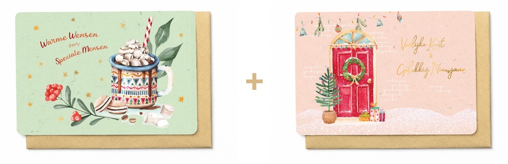 Box met 10 wenskaarten -  2 designs Holly Days 4