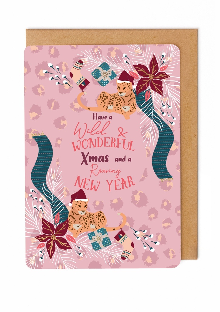 Doosje 8 wenskaarten - Have a wild & wonderful Xmas and a roaring New Year 