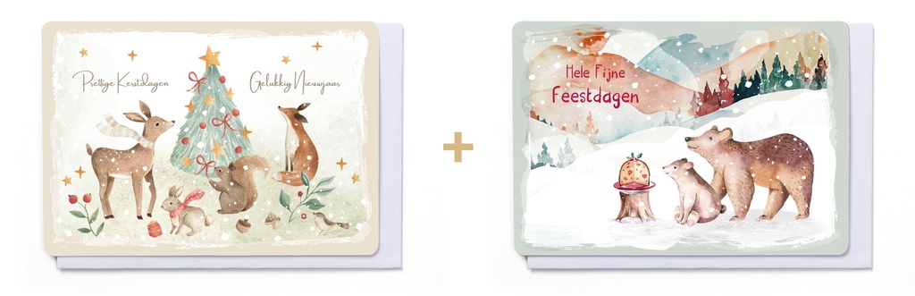 Box 10 wenskaarten - 2 designs Frosty Forest 7326