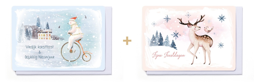 Box 10 wenskaarten - 2 designs Frosty Forest 7327