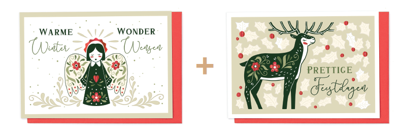 Box 10 wenskaarten - 2 designs Nordic Noël 7482