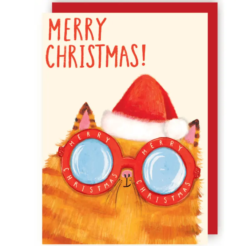 Wenskaart CR - Kerst kat met zonnebril