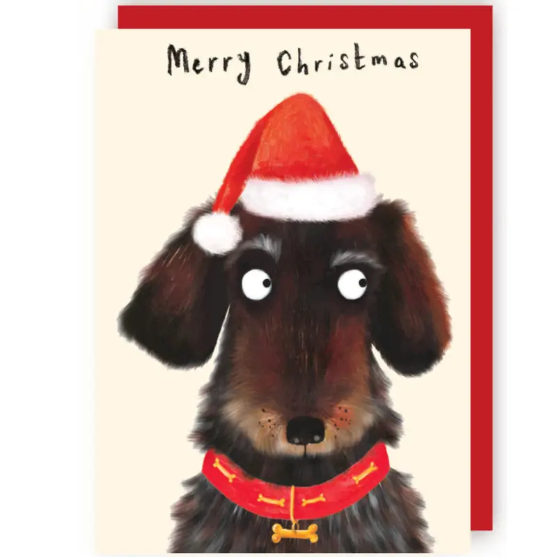 Wenskaart CR - Kerst hond met Kerstmuts