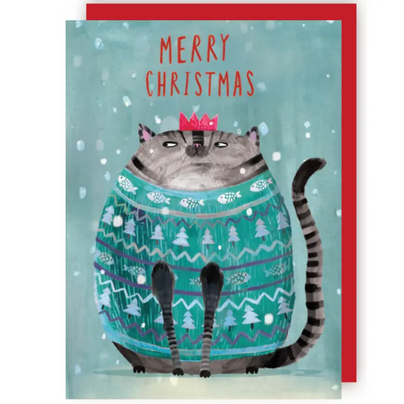 Wenskaart CR - Kat met kersttrui