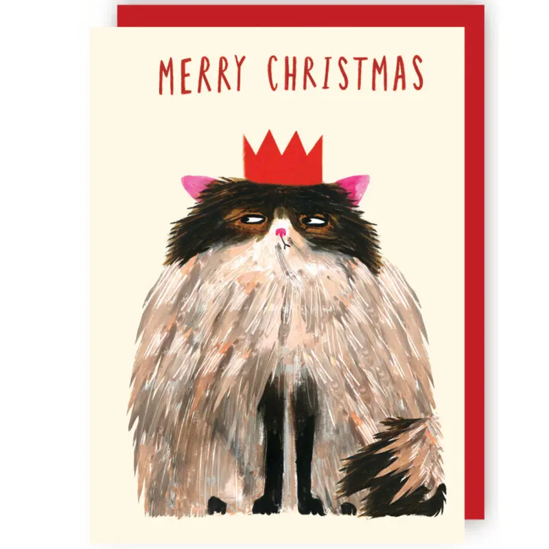Wenskaart CR - Kerst Kat met Kroon