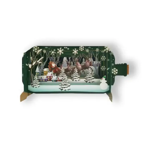 [AJDXMIB118] 3D Wenskaart Message in a Bottle - Kerstslee - Besneeuwde Bomen