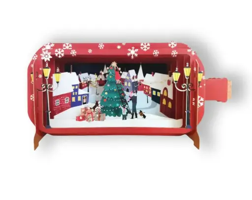[AJDXMIB133] 3D Wenskaart Message in a Bottle - Kerstdorp