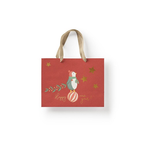 [ETGB04 22 x 18] Geschenkzakje Pinguïn op kerstbal - 22 x 18 cm