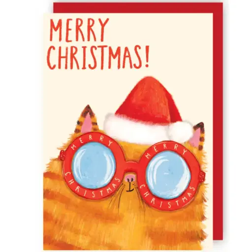 [CRX004] Wenskaart CR - Kerst kat met zonnebril