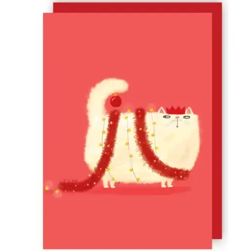 [CRX009] Wenskaart CR- Kerst kat met slinger