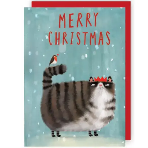 [CRX020] Wenskaart CR - Kat met roodborstje op staart